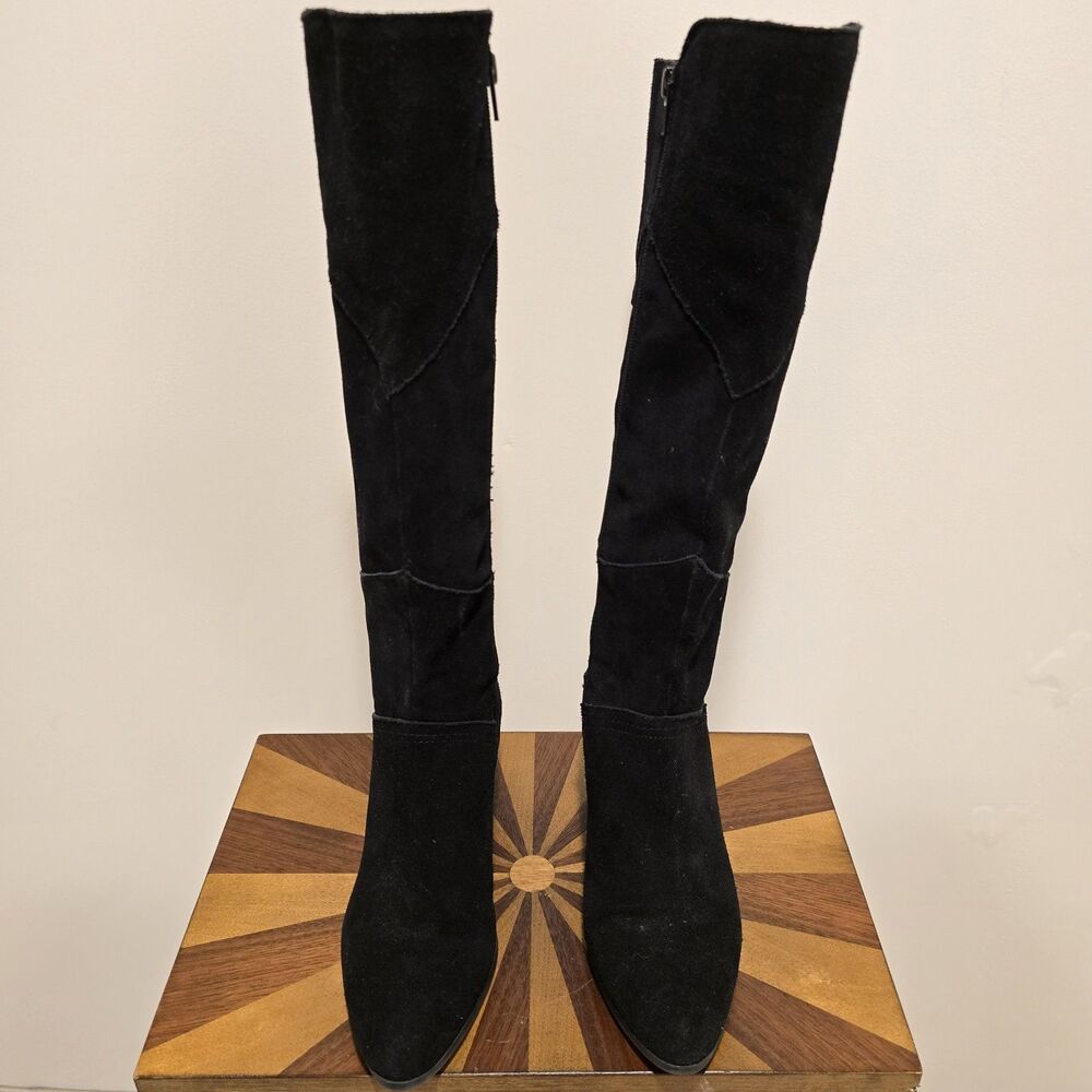 Crown Vintage Boots Womens 8 M Knee High Tall Riding Black Suede Leather Western - Picture 10 of 15